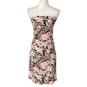 Peep Studio Size M 8 10 11 Strapless Dress Floral Print Retro Made in USA Y2K